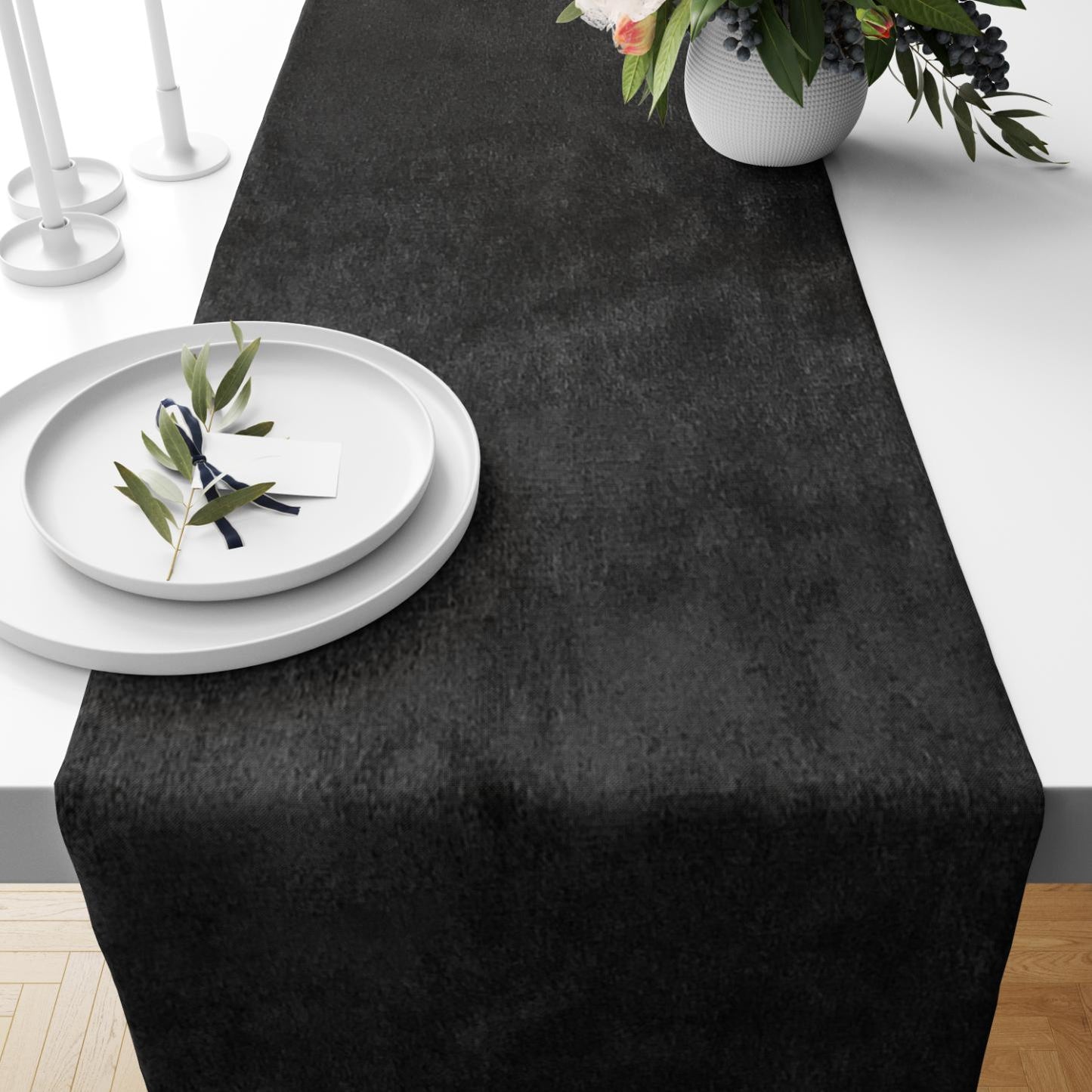 Malai Velvet - Black Table Runner