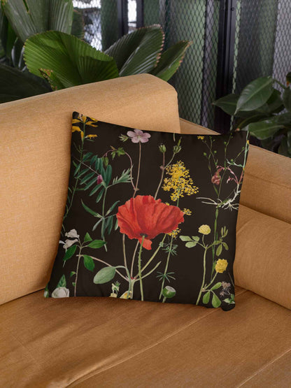 Black Rosey Throw Pillow Cover