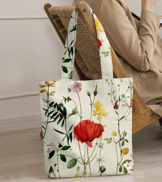 Printed - White Rosey Tote Bag