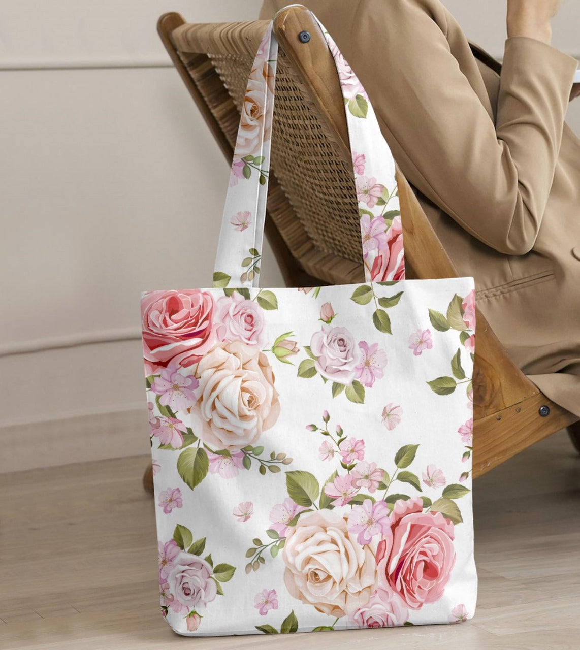 Printed - Pink Rose Tote Bag