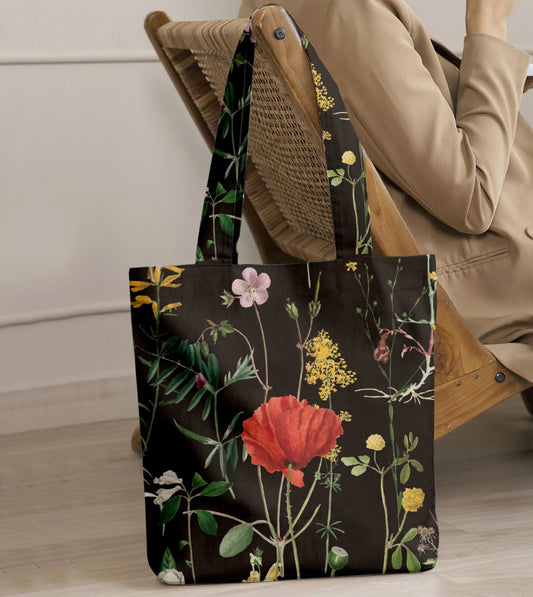 Printed - Black Rosey Tote Bag