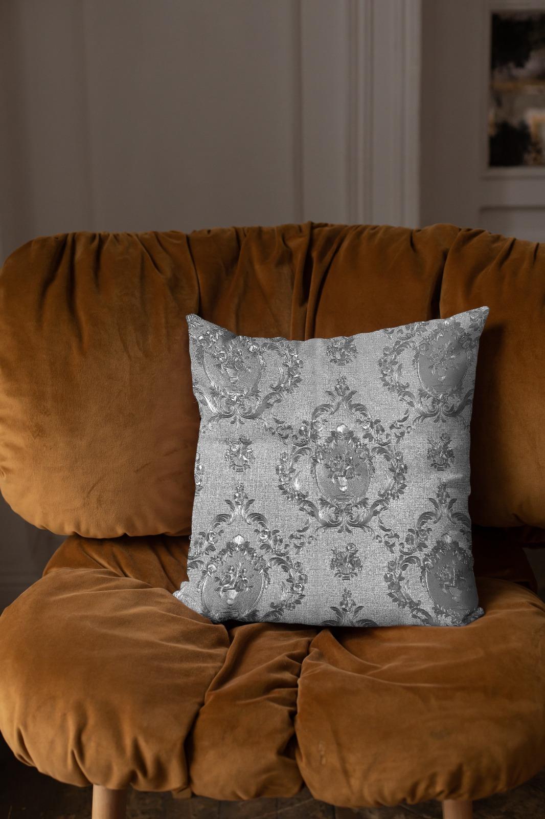 Embossed Leather - Silver Throw Pillow Cover