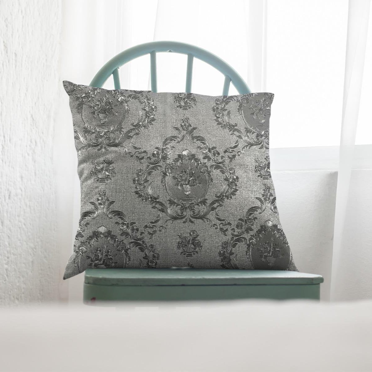 Embossed Leather - Silver Throw Pillow Cover