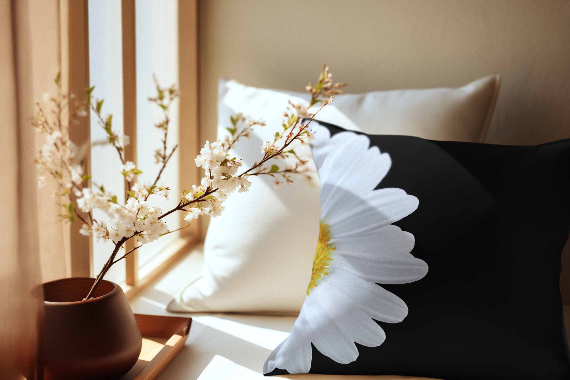 White Flower Throw Pillow Cover