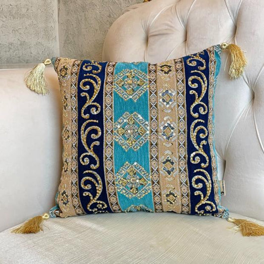 Hand Sequin - Blue Throw Pillow Cover